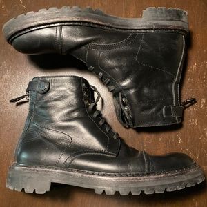 Belstaff Leather Military Boots w/ Zipper Back